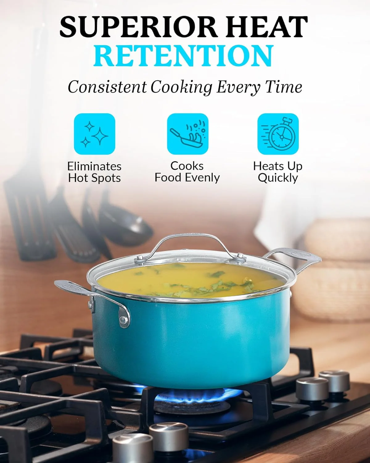 Gotham Steel Pots and Pans Set, 12 Pieces Kitchen Set with Non-Stick Ti-Cerama Copper Coating – Includes Skillets, Fry Pans and Stock Pots, Ocean Blue