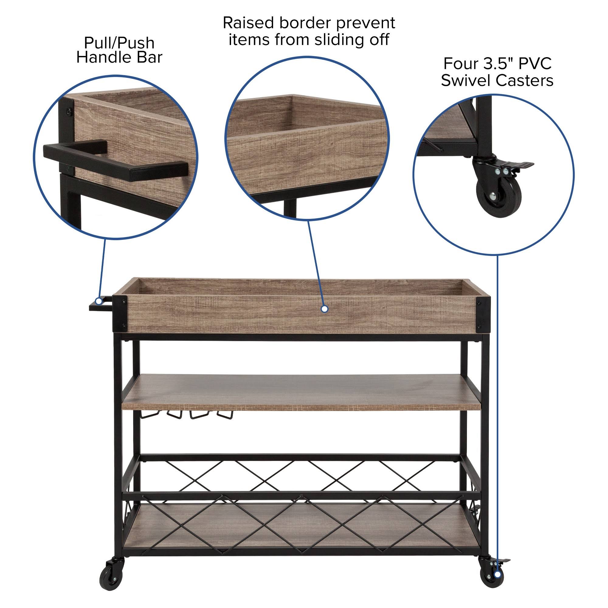 Emma and Oliver Light Oak Wood Kitchen Bar Cart, Stemware Rack and Locking Casters