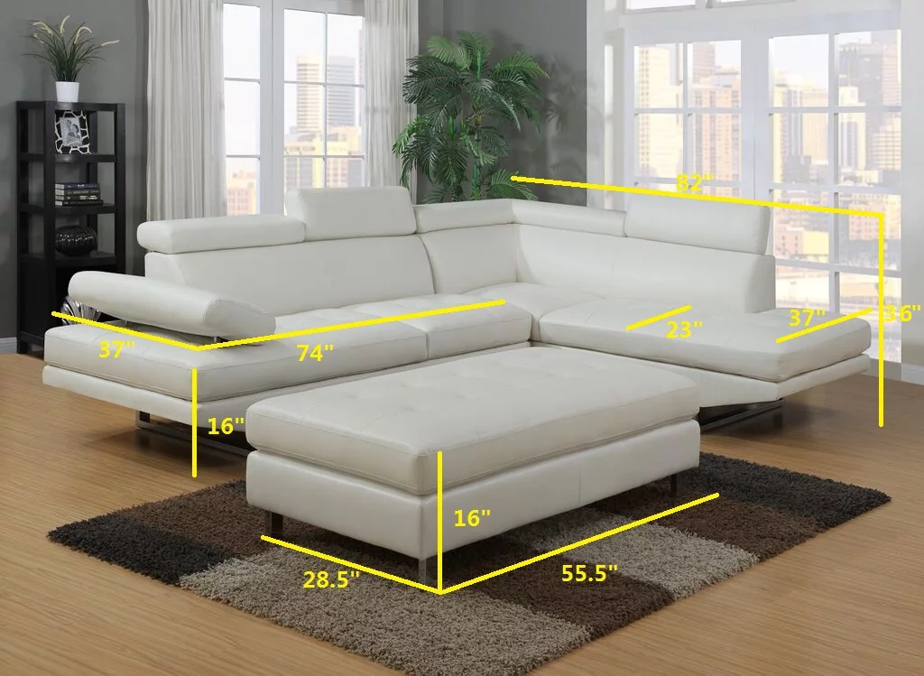 Logan Collection 3-piece Sectional Sofa Set w/Bonded Leather. Left Facing Style in White Color