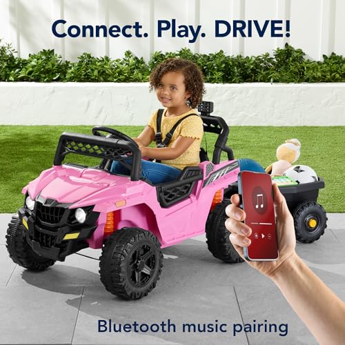 Best Choice Products Kids 12V Electric Ride On UTV Car and Trailer w/Parent Control, LED Lights, 2 Speeds, Bluetooth - Black