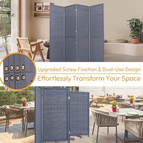 Bamboo Room Divider Folding Privacy Screens, Wall Divider for Room Separation, Portable Room Partitions and Dividers, 5.6FT Bamboo Mesh Woven Room Divider Panel (Brown, 4 Panel)