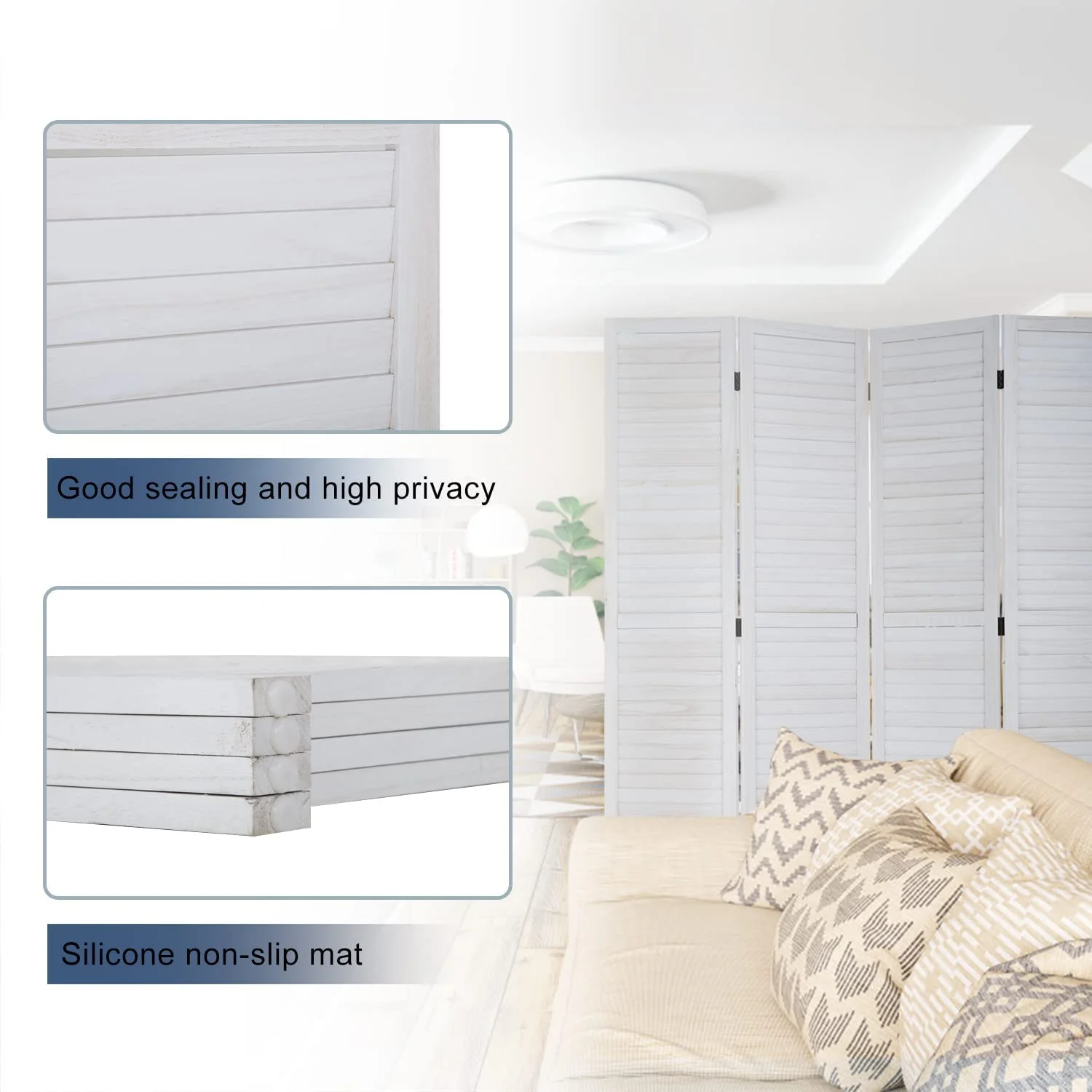 Room Divider Partition 4 Panel Privacy Screen Folding Screen Wood Frame Screen for Home Office Bedroom - Curated Treasures Market