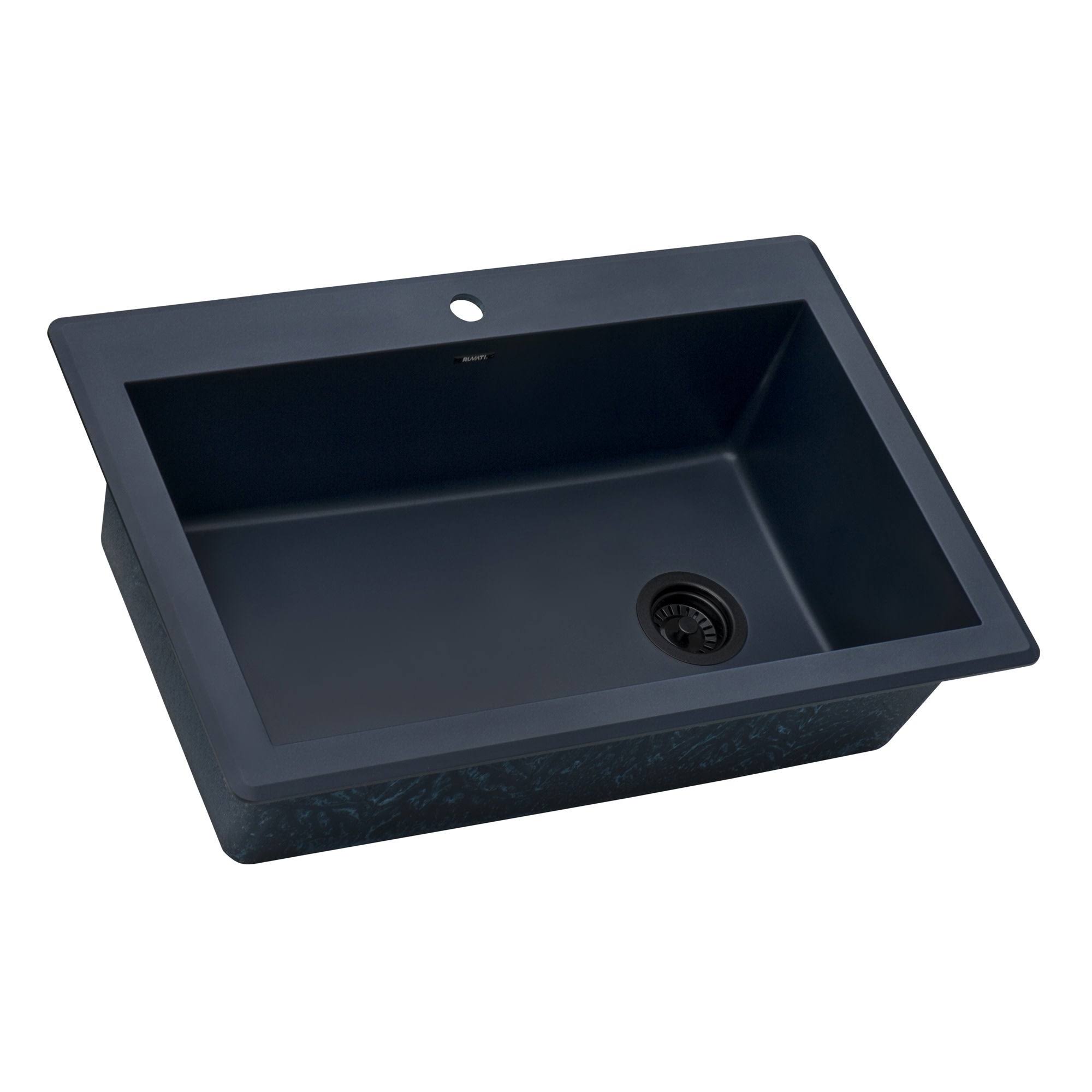 Ruvati 33x22 x 22x22 Granite Composite Drop-in Single Bowl Kitchen Sink - RVG1033, Catalina Blue