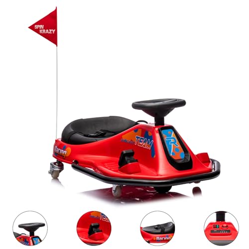 24V Electric Drifting Go Kart for Kids with High/Low Speed, 360 Degrees Rotating Ride On Drift Car, Ride On Drift Car Toys Vehicles, Crazy Cart for Kids 6-12 Years Old, Red