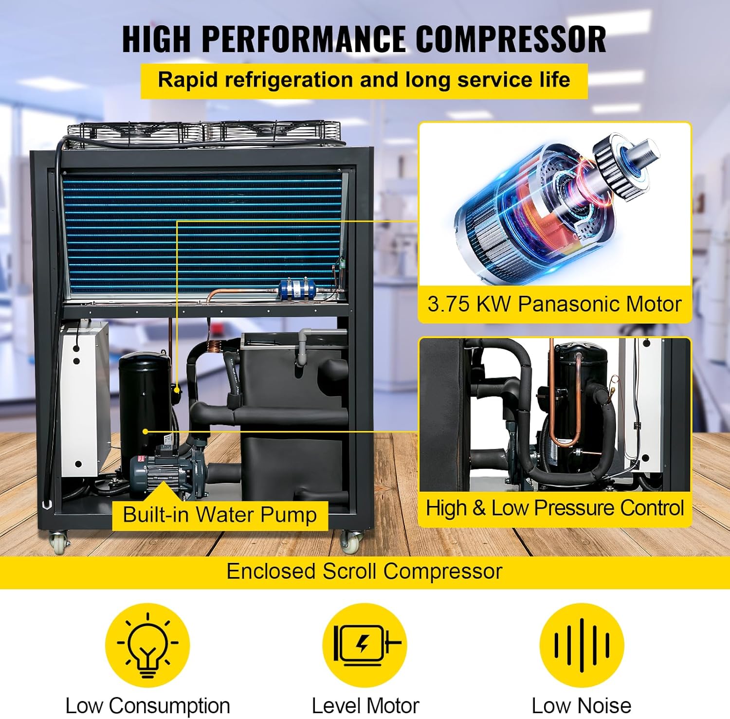 VEVOR Air Cooled Water Chiller 5 Ton Portable, 5Hp 53L Tank Industrial Chiller, Finned Condenser w/Micro-Computer Control, 15KW Cooling Capacity Stainless Steel Tank Chiller Machine for Cooling Water