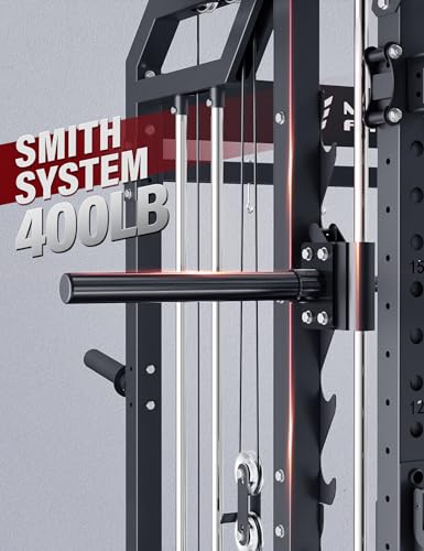 Major Fitness Drone2 Advanced Training Smith Machines– All-in-One Home Gym Squat Rack with Aluminum Pulley Set , Weight Bar, Dual LAT Pull-Down Systems & Cable Crossover Machine for Full-Body Workouts