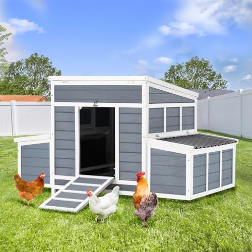 AECOJOY Chicken Coop, 56" Large Wooden Chicken Hutch with 6 Nesting Boxes, Outdoor Hen House Chicken Cage