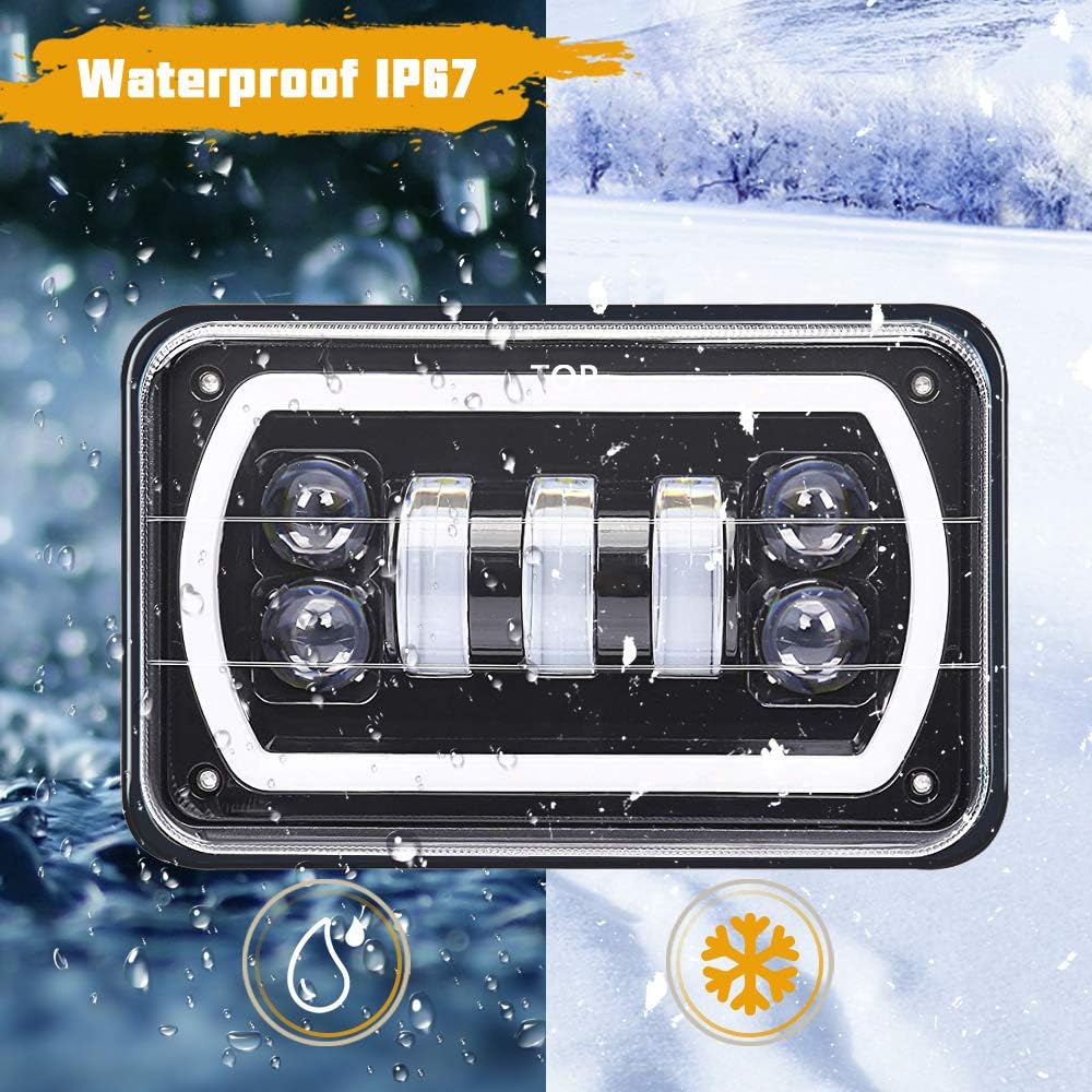 ROCCS PAIR 4x6 led Headlights with White/Amber Halo Sealed Beam For Trucks Chevro FD Freightliner Peterbil Kenworth Pick-up 4"x6" Replacement H4651 H4652 H4656 H4668 H6545 Pack of 2