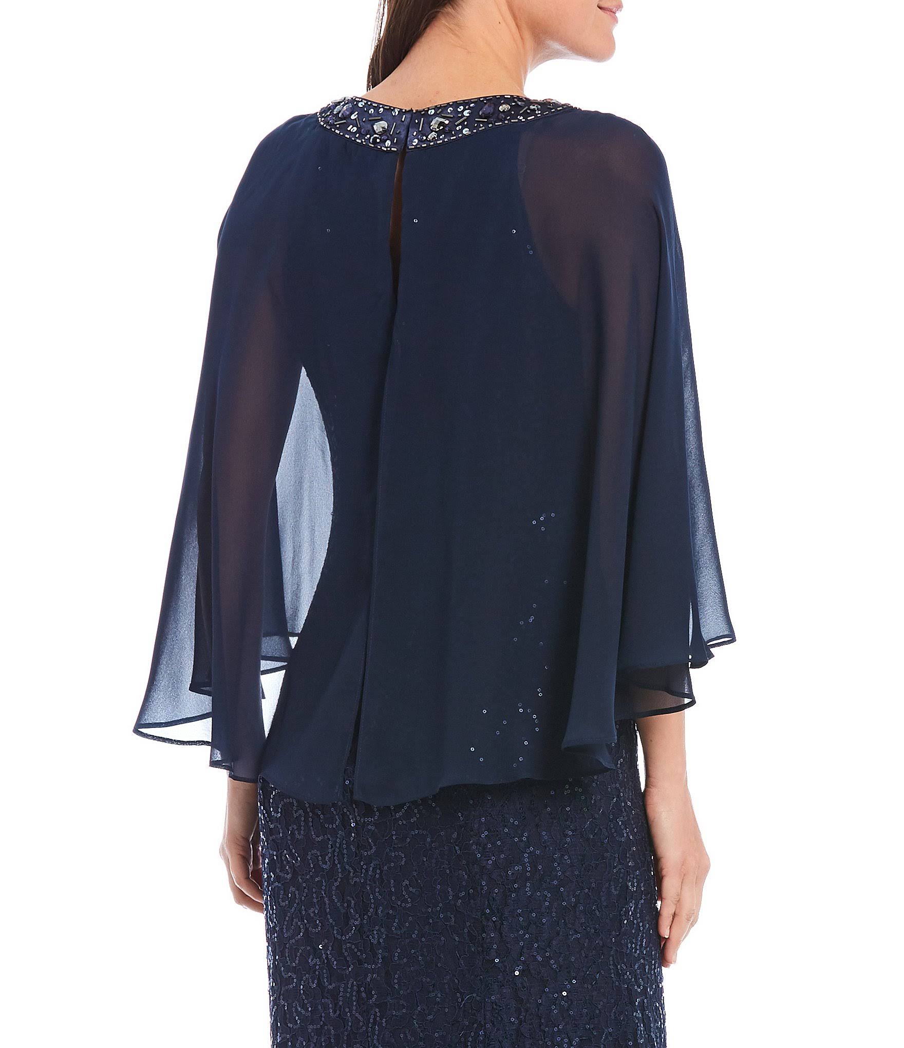Ignite Evenings Sequin Lace Chiffon Capelet Gown - 10