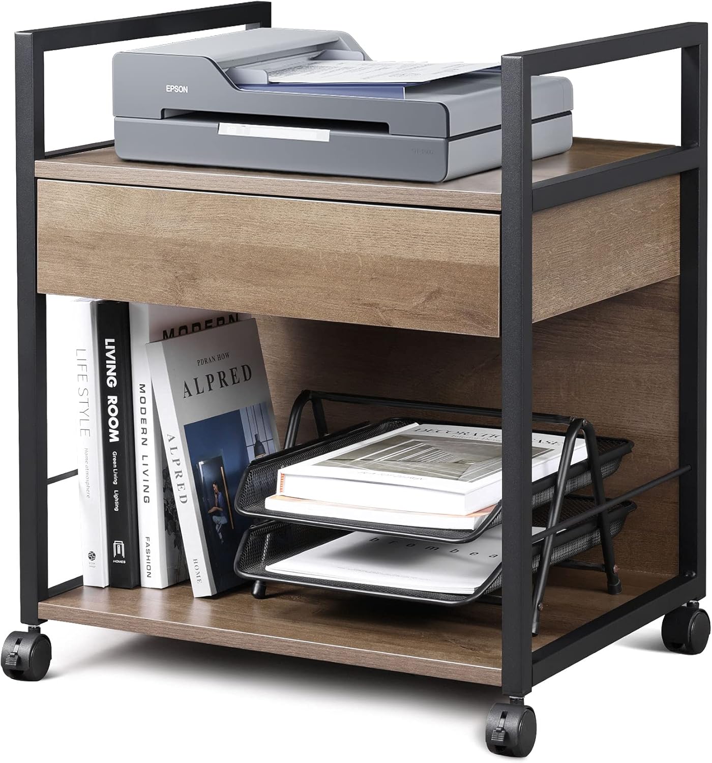 DEVAISE Mobile Printer Stand with Storage Drawer, Modern File Cabinet Printer Cart for Home Office