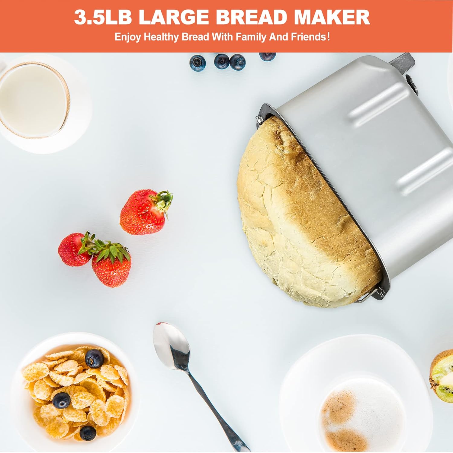 3.5LB Bread Maker Machine 15-in-1 Automatic Bread Machine with Dual Kneading Paddles Breadmaker with Touch Panel&LCD Display,Gluten Free Setting,3 Loaf Sizes 3 Crust Colors,White