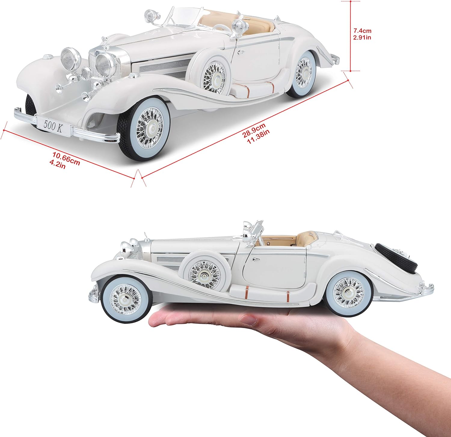 Maisto 1:18 Scale 1936 M-B 500 K Type Specialroadster Diecast Vehicle , White