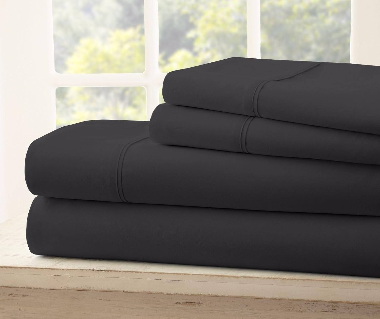 Split TOP King Bed Sheet Set Royal Collection 1900 Egyptian Cotton Bamboo Quality with 1 Fitted Sheet 36 Split TOP, 1 King Flat and 2 King P/Cases.No Wrinkle (Black, Split TOP King)
