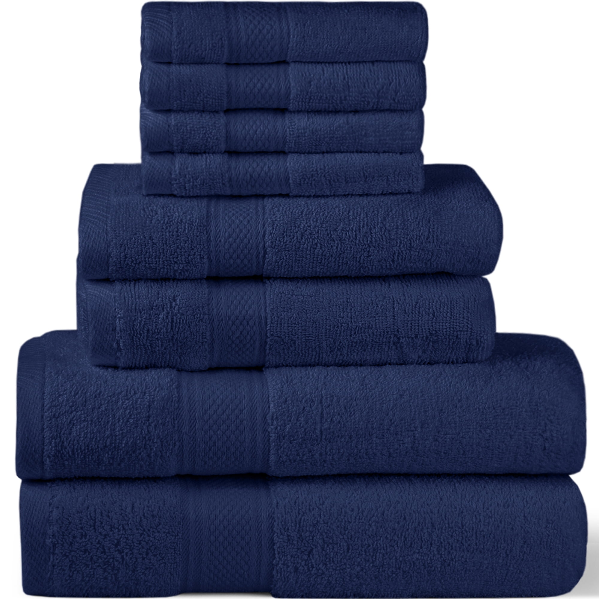 HOMES PERCEPTION Premium 8 Pack Bath Towels Set | 600 GSM 2 Bath Towels, 2 Hand Towels 4 Wash cloths | Bath Towels on Clearance, Navy Blue