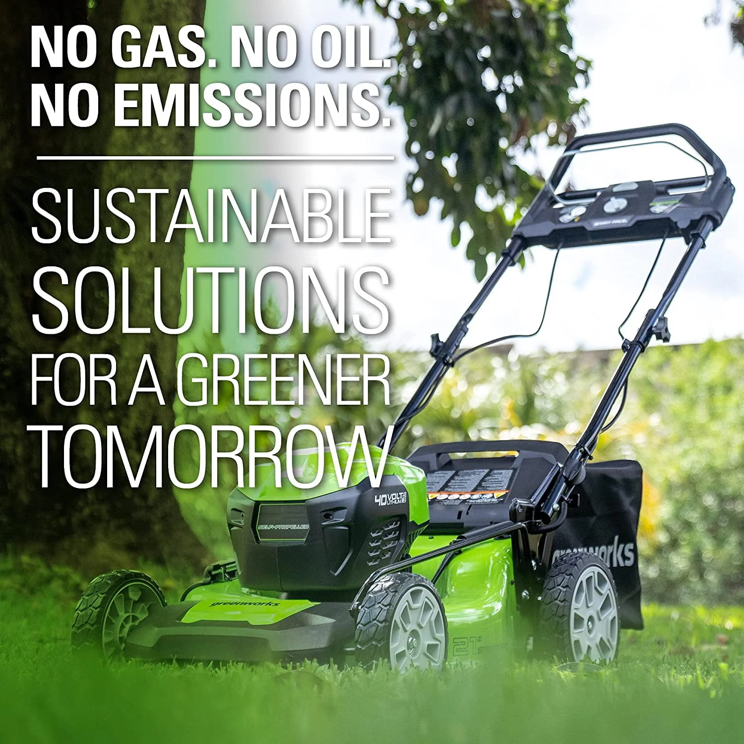 Greenworks 40V 21 Brushless (Smart Pace) Self-Propelled Lawn Mower, 2 x 4Ah USB (Power Bank) Batteries and Charger Included MO 21 Mower (2 x 4.0Ah)