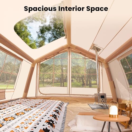 Inflatable Tents for Camping, Blow Up Tent with Hand Pump, Easy Setup Inflatable Hot Tent with Stove Jack, Waterproof Oxford Air Glamping Tents for Camping Adult 4-6 Person