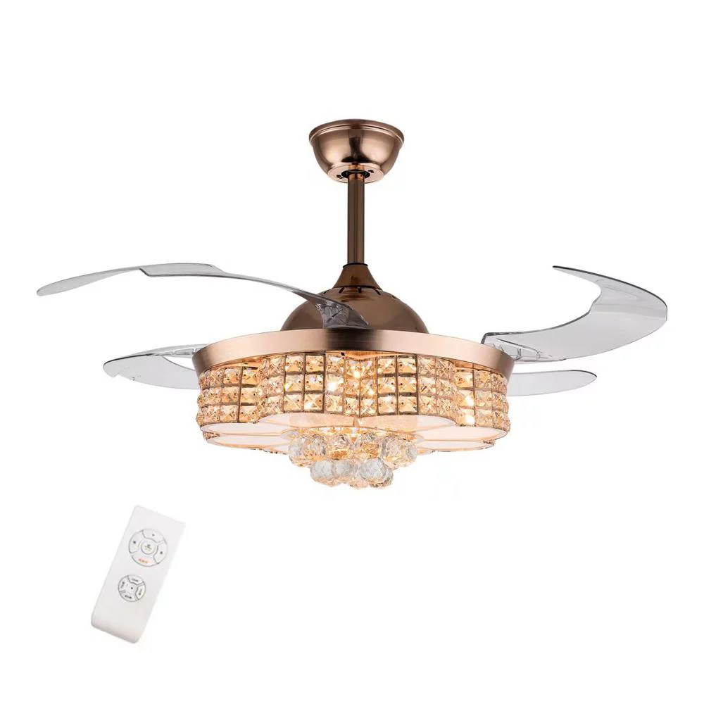 HomeRoots 475571 Gold Art Deco Glam Chandelier & Retractable Fan