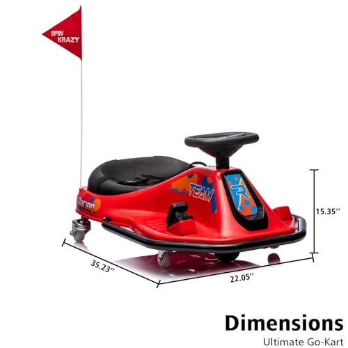 24V Electric Drifting Go Kart for Kids with High/Low Speed, 360 Degrees Rotating Ride On Drift Car, Ride On Drift Car Toys Vehicles, Crazy Cart for Kids 6-12 Years Old, Red