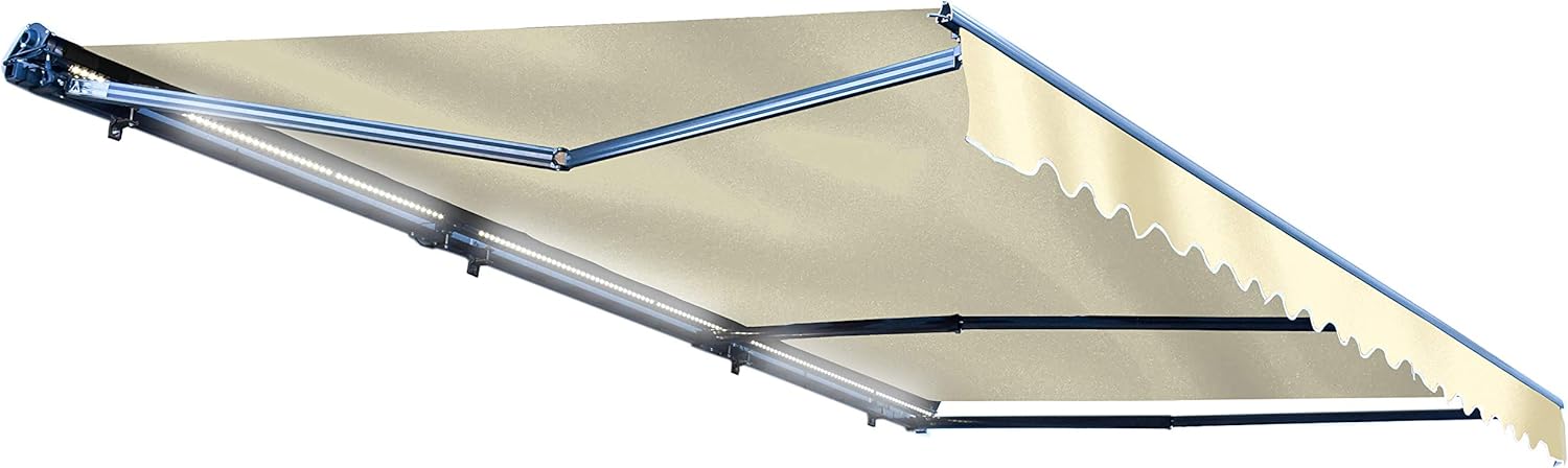 ALEKO Retractable 16x10 Feet Motorized LED Luxury Patio Awning - 100% Polyester Canopy, Cover, Sun Shade, Shelter for Yard, Deck, Balcony - UV Protection &ndash; Blue - AWCL16X10BLUE30