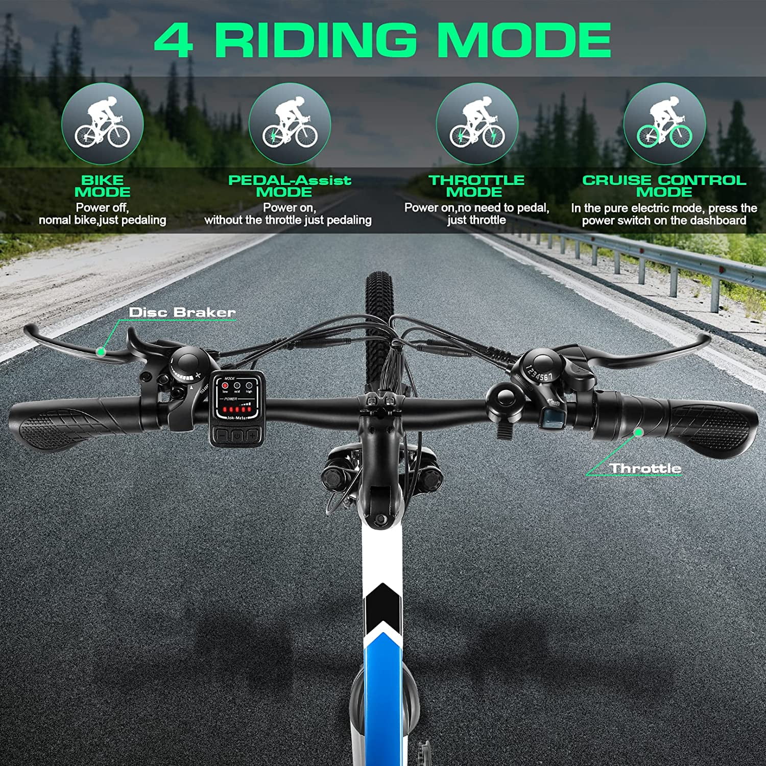 Vivi Electric Bike 26 Adult Electric Mountain Bike 500W Hardtail Electric Commuter Bike 21 Speed with Cruise Control Up to 20MPH & 50Miles