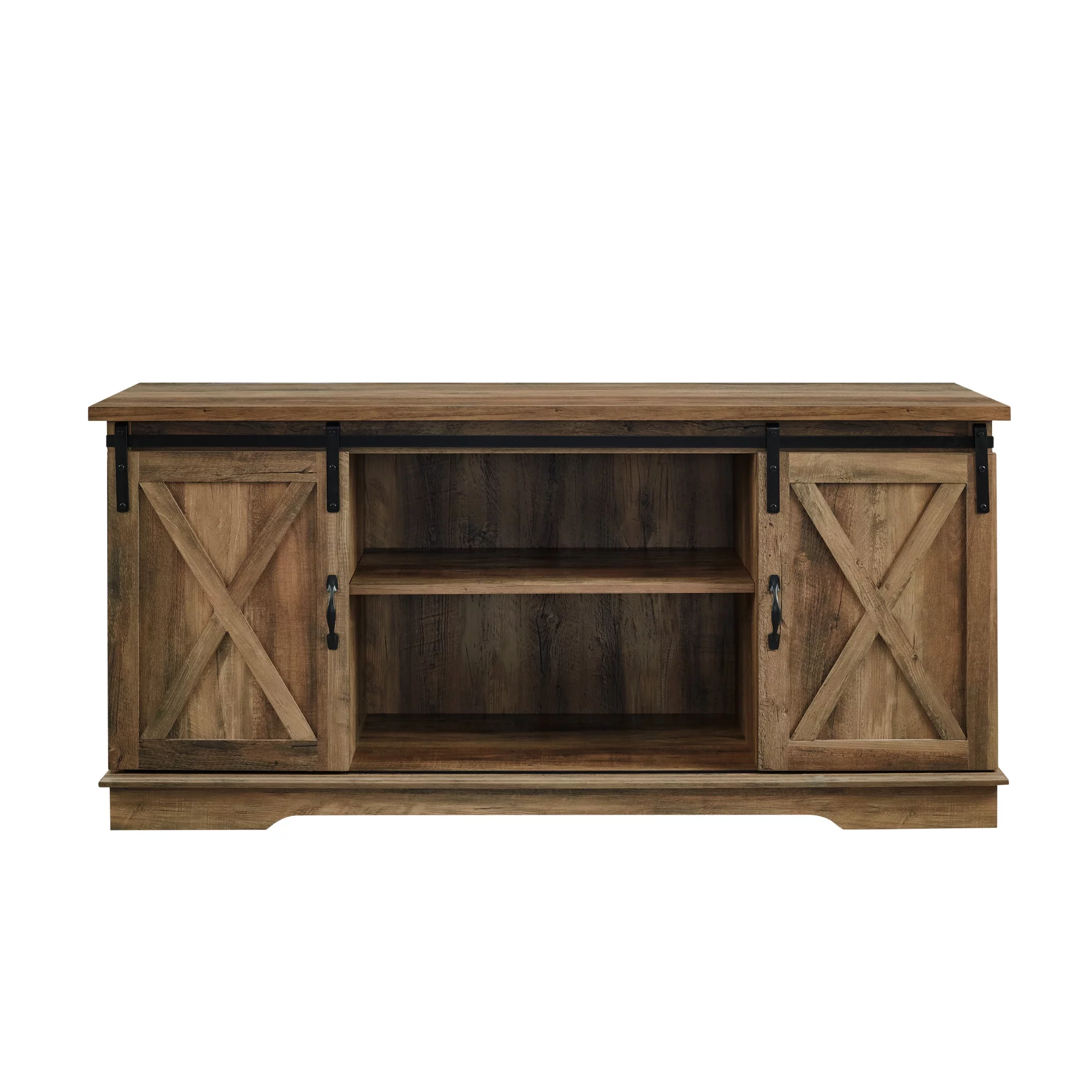 Woven Paths Sliding Farmhouse Barn Door TV Stand for TVs up to 65", Reclaimed Barnwood