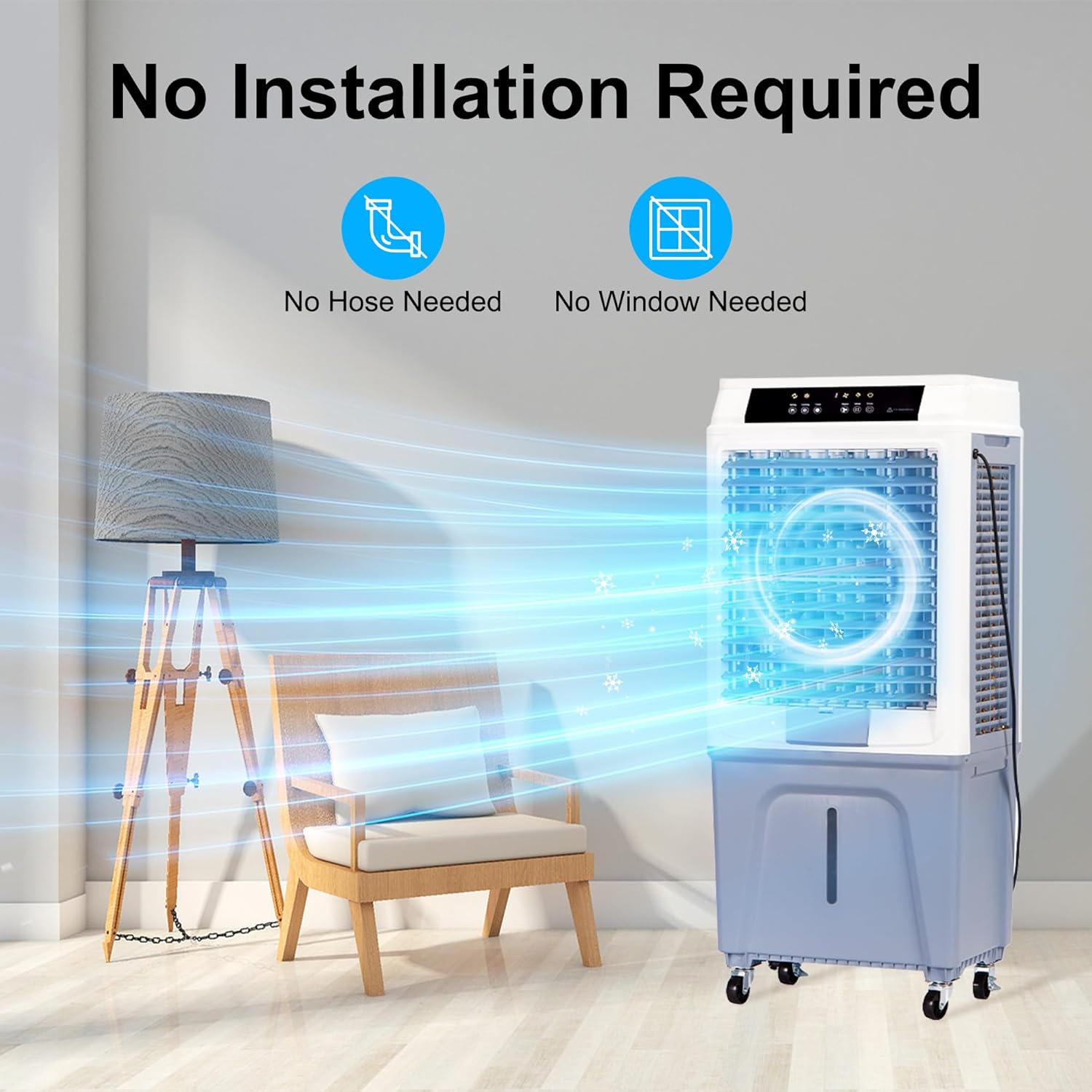 Evaporative Air Cooler, Swamp Cooler Air Conditioner with 3288CFM, 3 Speeds, 12H Timer, Portable Evaporative Cooler with 10.6 Gal Tank 4 Ice Packs for Large Room Patio Garage