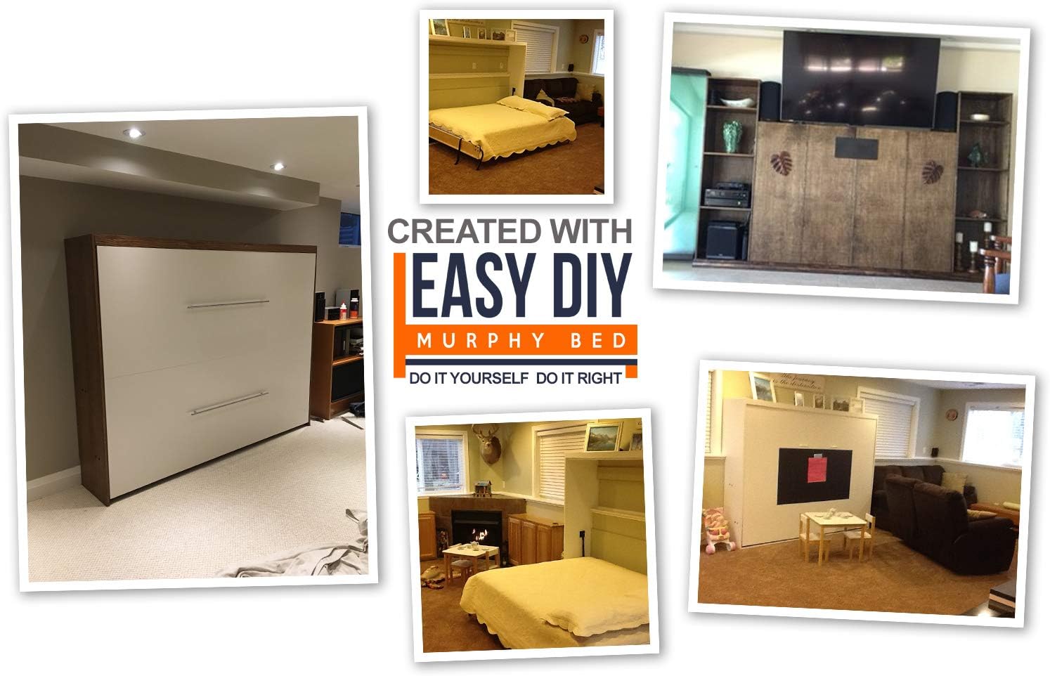 Murphy Bed Queen Size Hardware Kit - DIY Wood Frame Folding Cabinet Wall Bed for Guestroom Easy to Build, Made in USA