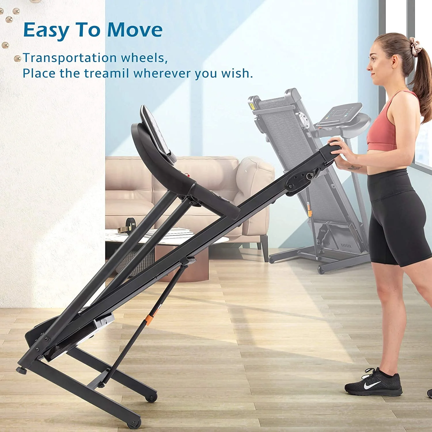 Folding Middle Treadmill for Home, 2.5HP Electric Motorized Running Machine with 10MPH Speed, Large Running Surface, 12 Programs, Speakers, Incline, LCD and Pulse Monitor for Running Walking