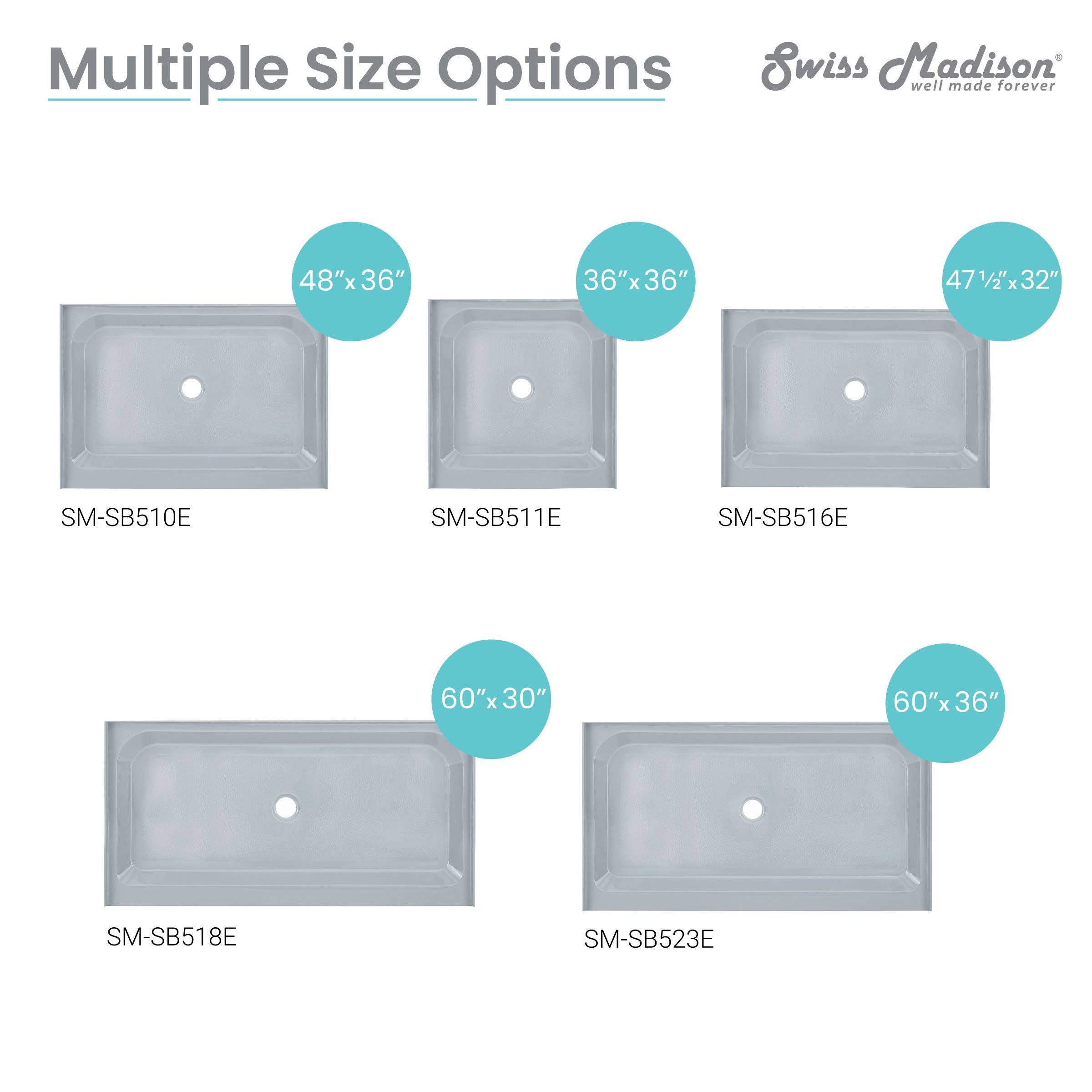 Voltaire 60 x 30 Single-Threshold, Center Drain, Shower Base, Grey