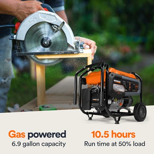 Generac GP8000E 8,000-Watt Gas-Powered Portable Generator - Electric Start, CO-Sense, CARB Compliant - Reliable Power for Emergencies & Recreation