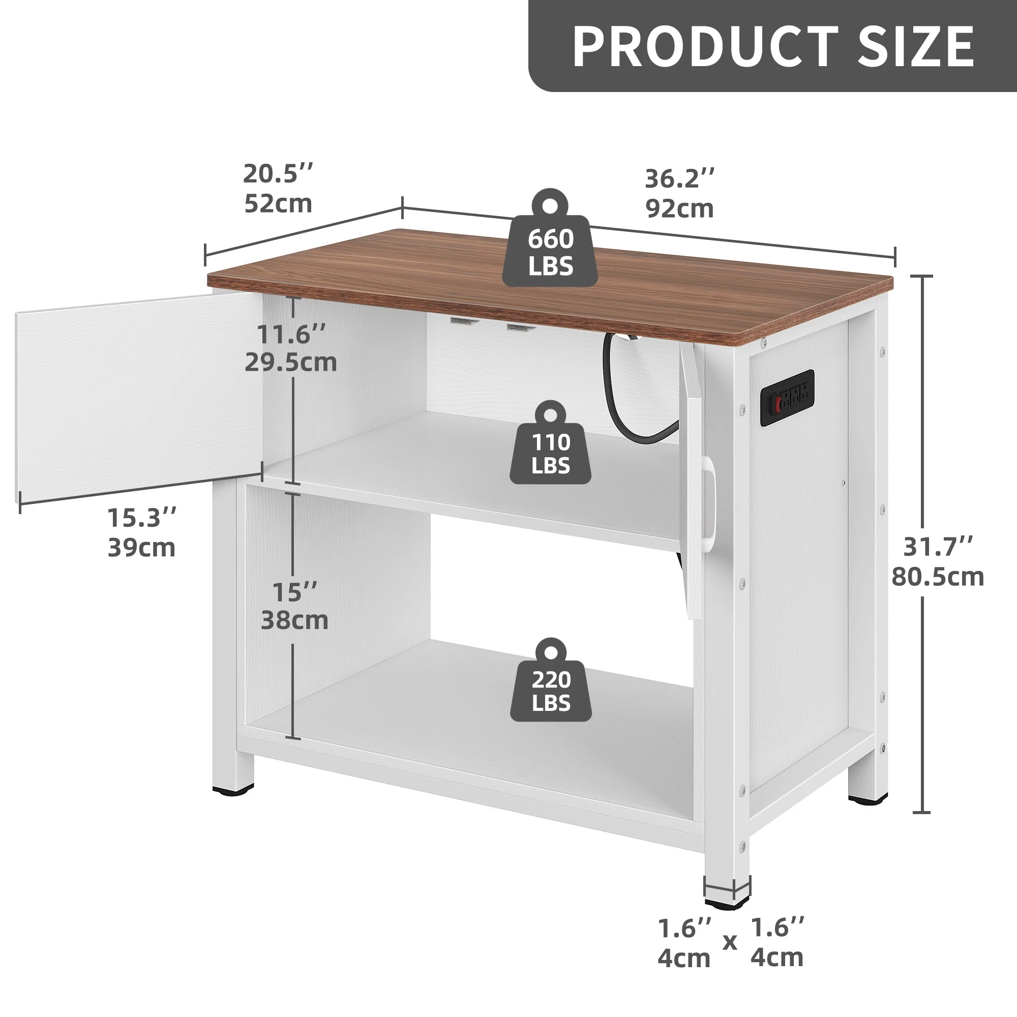 Dextrus Heavy Duty Metal Aquarium Stand with Power Outlets, 40-55 Gallon Fish Tank Stand, Turtle Tank, Reptile Terrarium with Cabinet, 670LBS Capacity-White - Curated Treasures Market