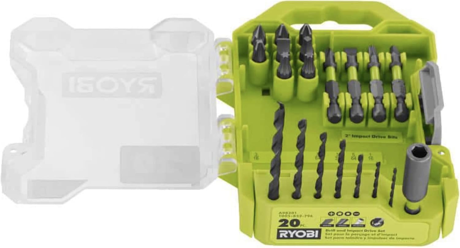 Cordless 1/2 inch Power Drill Driver Bundle with Ryobi Drill, (2) 18-Volt Batteries, Charger, 20 Piece Multipurpose Drill Bit Set and Buho Tool Bag