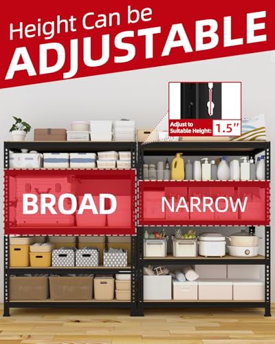 PrimeZone 2 Pack Storage Shelves 48" x 24" x 72" - 5 Tier Heavy Duty Adjustable Garage Storage Shelving, Metal Storage Utility Rack Shelf Unit for Warehouse Pantry Closet Kitchen, Black