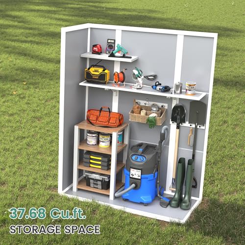 UDPATIO 38 Cu.ft Resin Outdoor Storage Shed, Vertical Tool Shed with Shelving Brackets for Patio Pool Lawn Garden, Grey