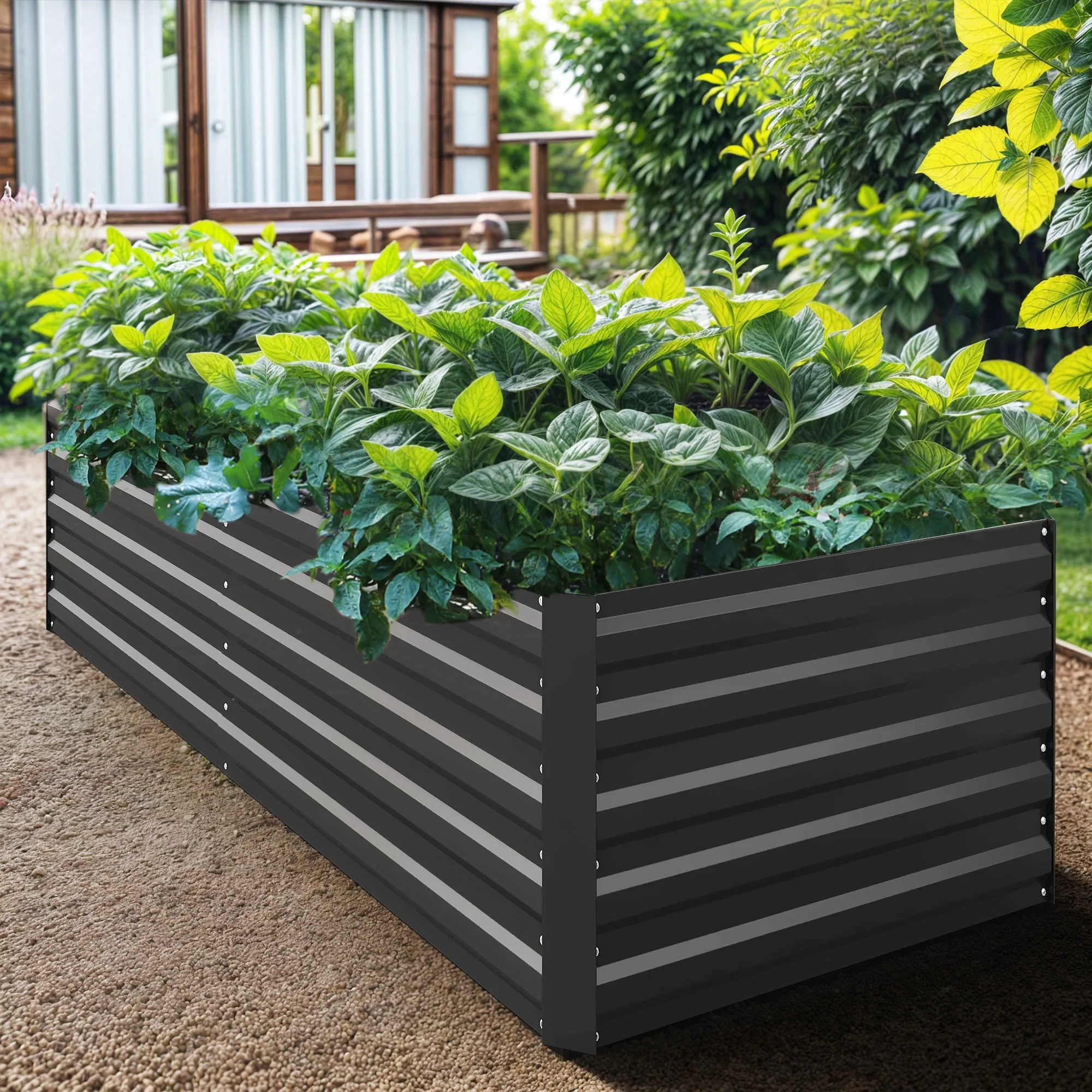 ModFusion 6x3x2 Ft, Metal Galvanized Planter Box Kit, Support Rod, Corner Panel Protection, Raised Garden Composting Bed, Dark Gray - Curated Treasures Market