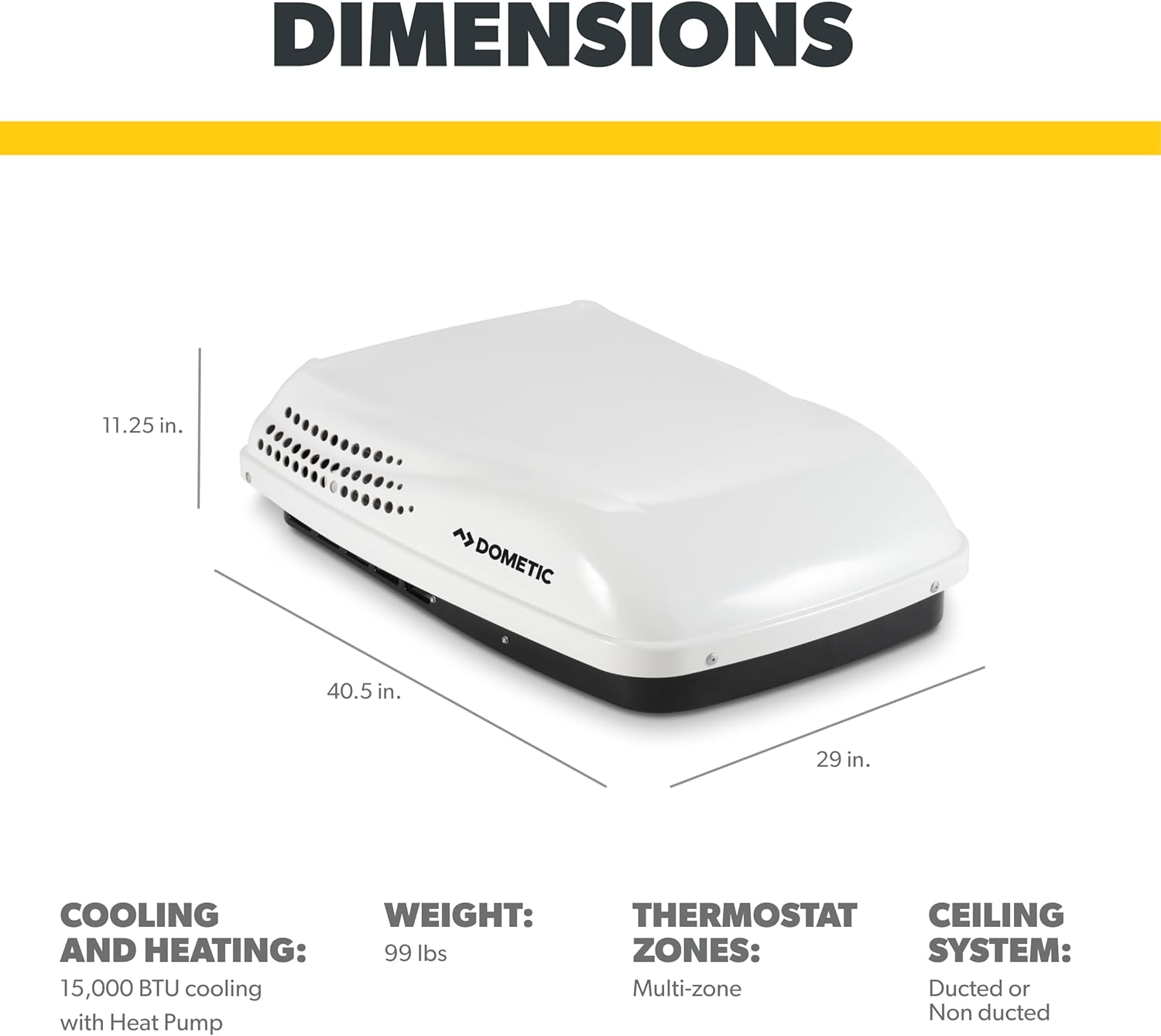 Dometic Penguin II Low Profile Rooftop Air Conditioner| Multi-Zone CCC II Control Board | 15K BTU with Heat Pump Polar White Air Conditioner for RVs, Trailers, and Campers