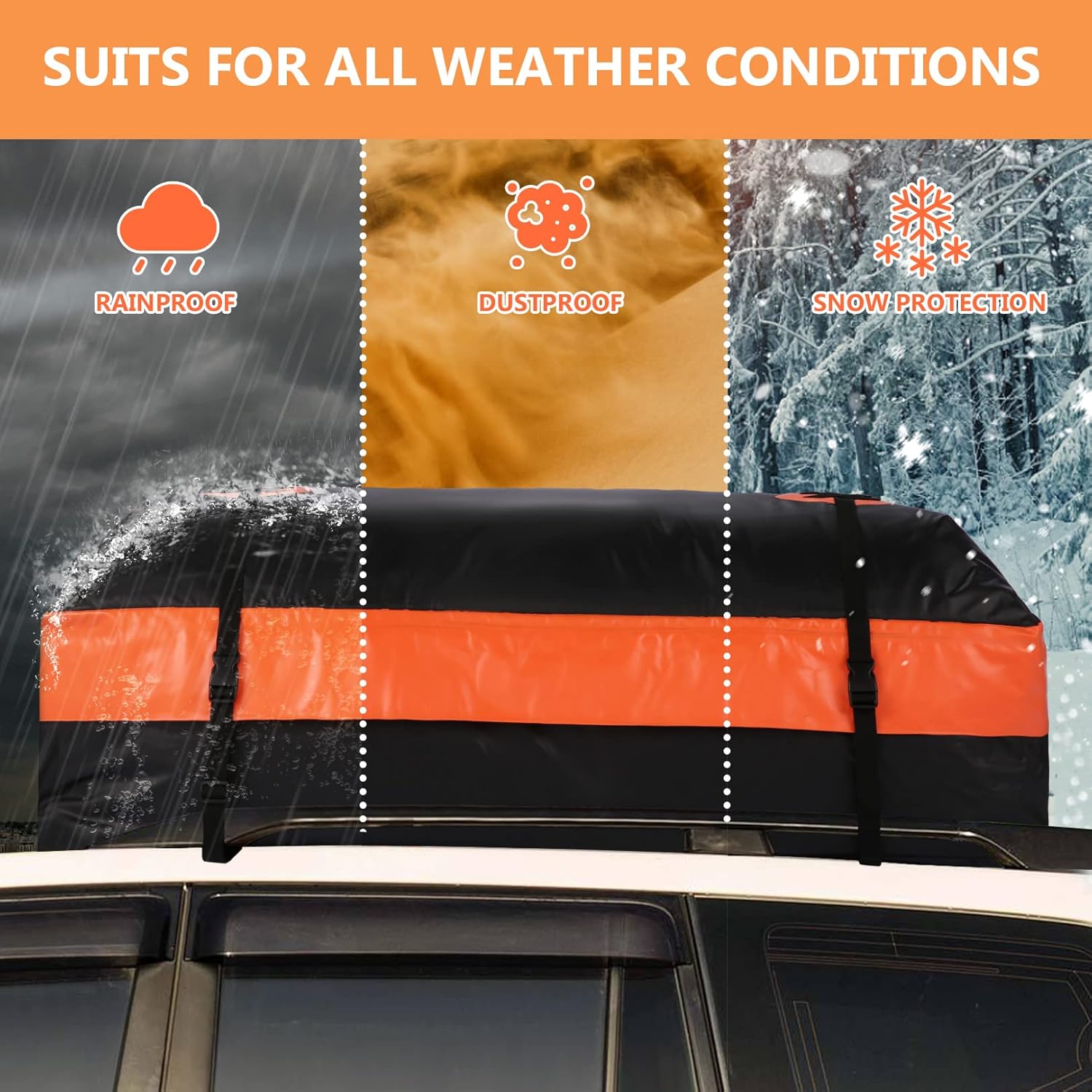 Rooftop Cargo Carrier, Heavy Duty Car Roof Cargo Carrier for All Cars with/Without Rack, 15Cu.ft. 100% Waterproof Car Top Carrier with Anti-Slip Mat, Door Hooks & Lock Pack of 2