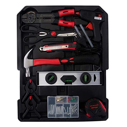 Ochine Aluminum Trolley Case Tool Set Household Tool Kit with Rolling Tool Box, Silver Household Hand Tool Sets House Repair Kit Home Tool Bag Storage Tool Box with Tools for Indoor and Outdoor Use