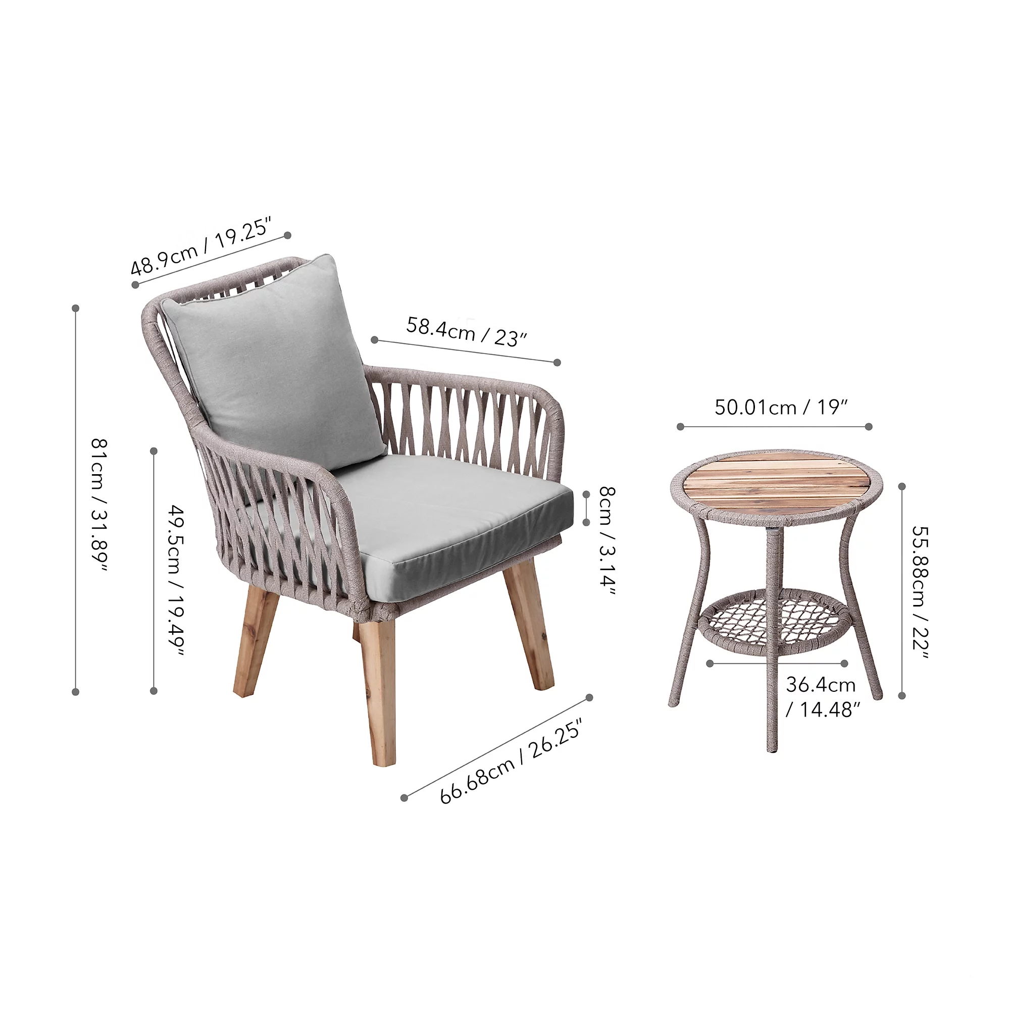Teamson Home Indoor/Outdoor 3 Piece Wicker Bistro Table and Chairs Patio Seating Set, Tan/Brown