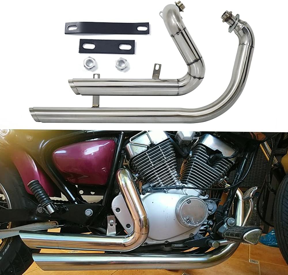 Worldmotop Stainless Steel Exhaust System Muffler Exhaust Pipe for Honda Steed Shadow 400 600 VLX400 VLX600 VT600C (For VLX600-black)