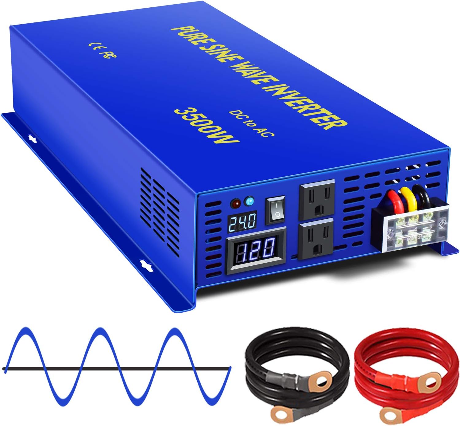 XYZ INVT Pure Sine Wave Power Inverter 3500W / 7000W (Peak) Car Caravan RV Camping Boat DC 24V Inverter Soft Start 24V DC to AC 110V 120V DC Inverter Converter with LCD Display