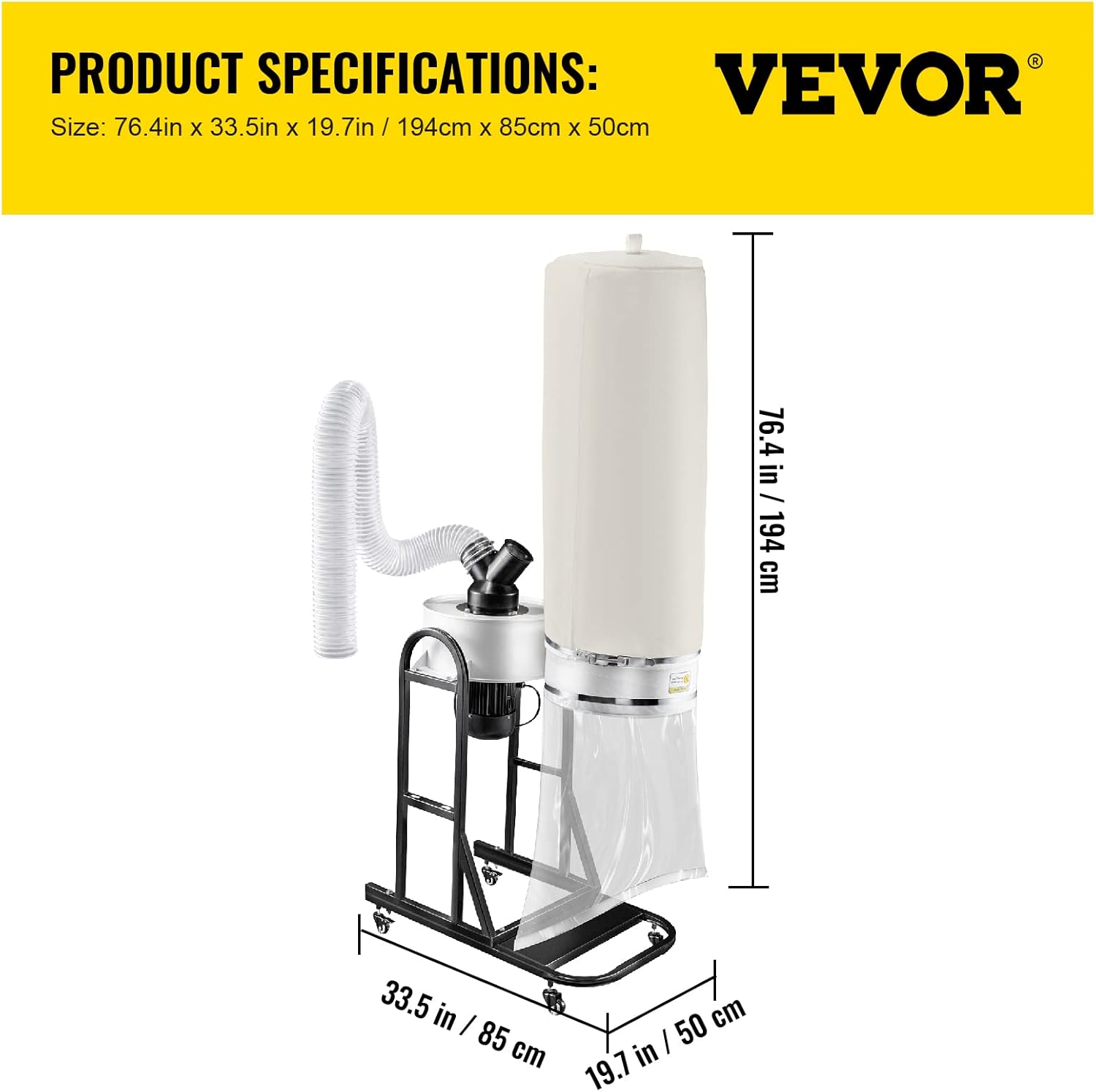 VEVOR 1.5 HP Dust Collector, 647 CFM Portable Vortex Dust Collector, Woodworking Dust Collector with 13.2-Gallon Collection Bag and Mobile Base, 220V Dust Collection System 25-Micron Canister Kit