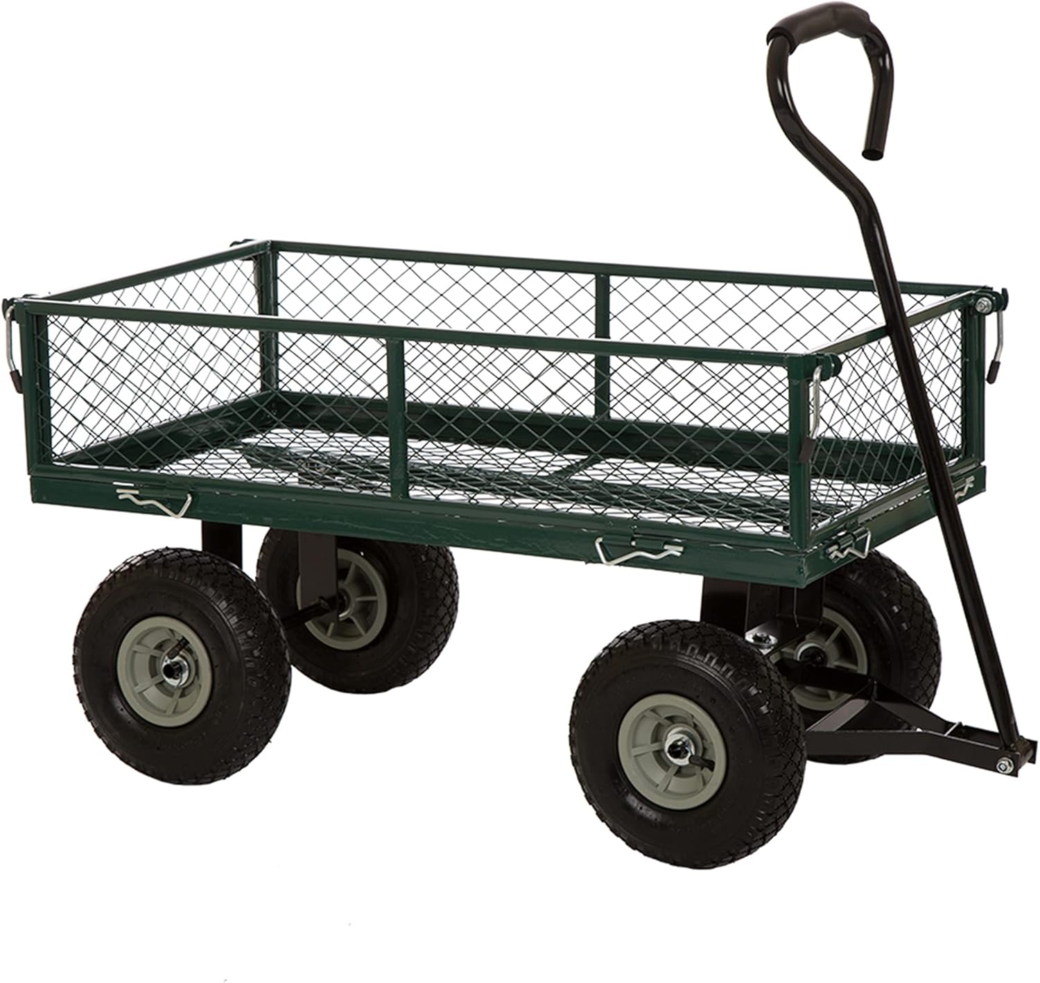 Glitzhome Heavy Duty Steel Utility Cart 550-lbs Capacity Outdoor Garden Cart Utility Wagon with Removable Sides and 10 Inch Wheels Garden Dump Cart for Lawn Garden Yard Patio Farm Ranch, Green