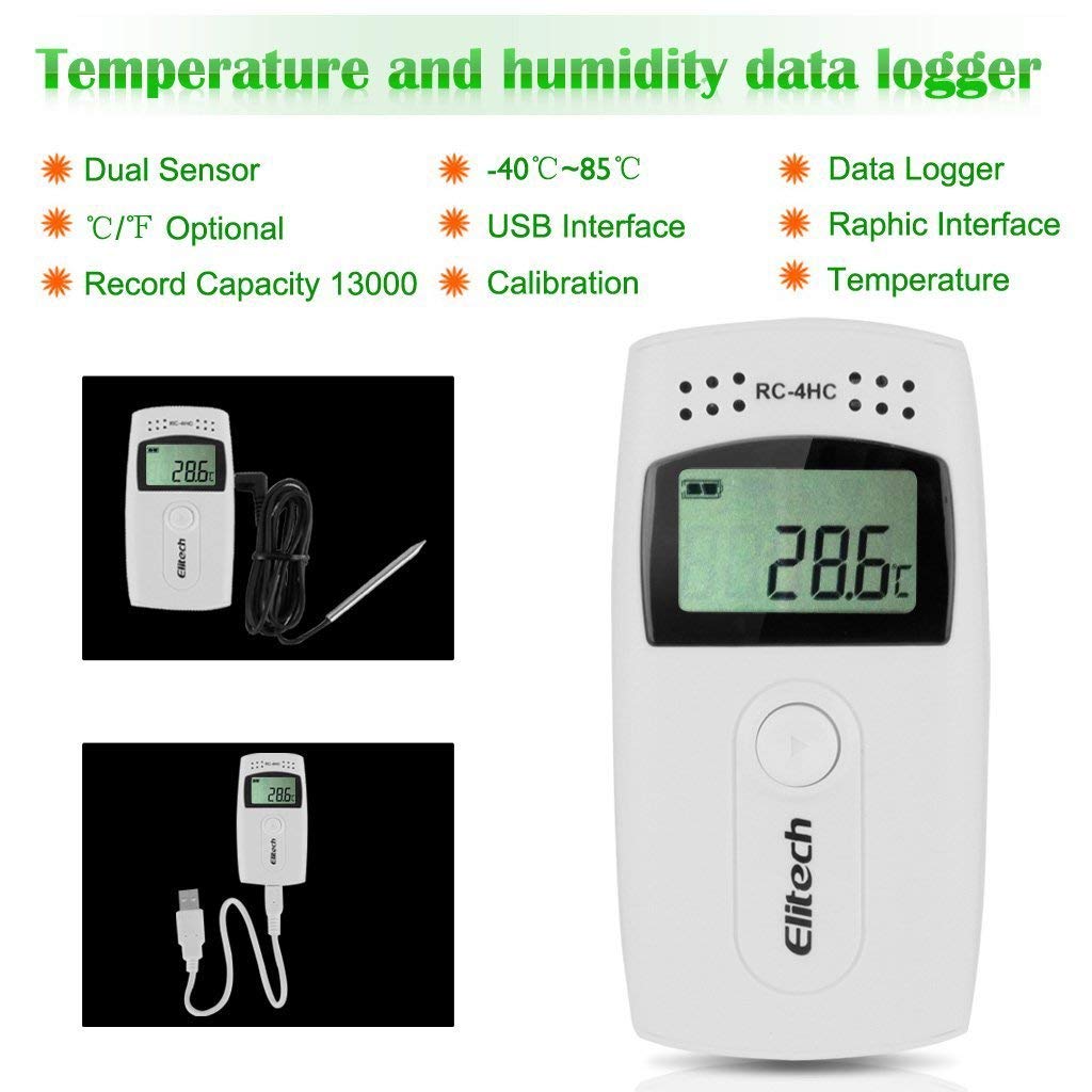 Elitech RC-4HC Temperature Humidity Data Logger (Range: -22°F to 140°F) Pack of 2 Nos Along with Calibration Certificate