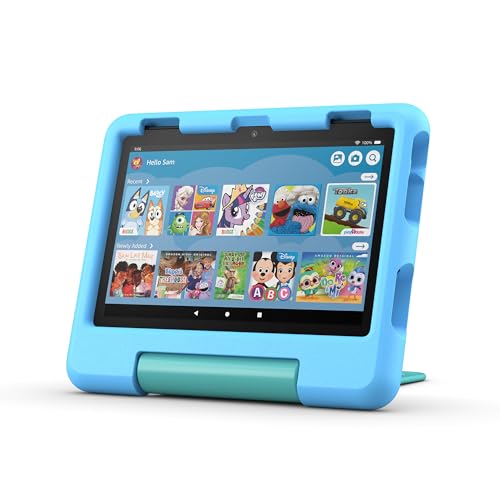Amazon Fire HD 8 Kids Tablet (32 GB, Blue, 6 months Kids+, 2024 release) + Backpack Bundle