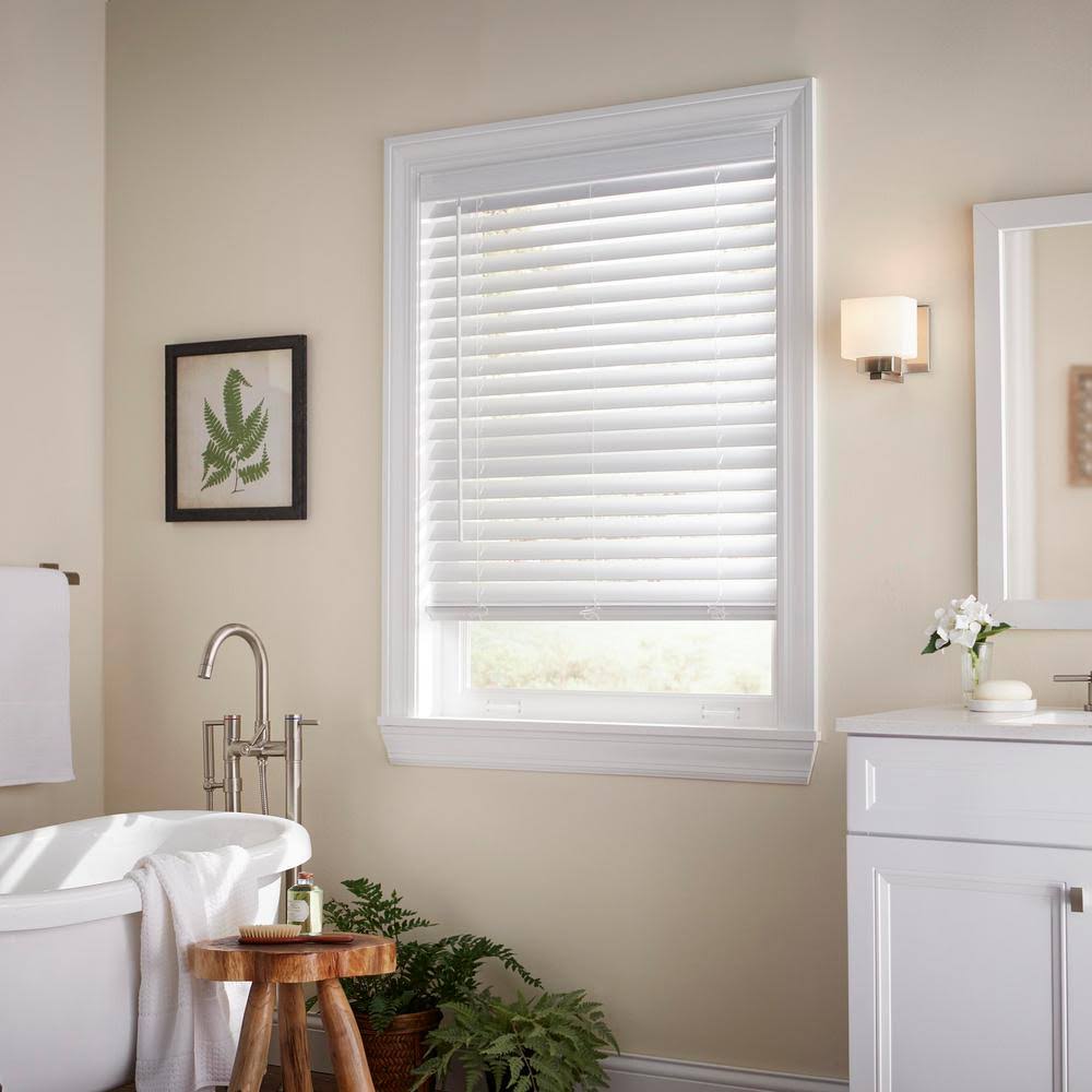 Home Decorators Collection White Cordless Room Darkening 2 in. Faux Wood Blind for Window - 58 in. W x 54 in. L