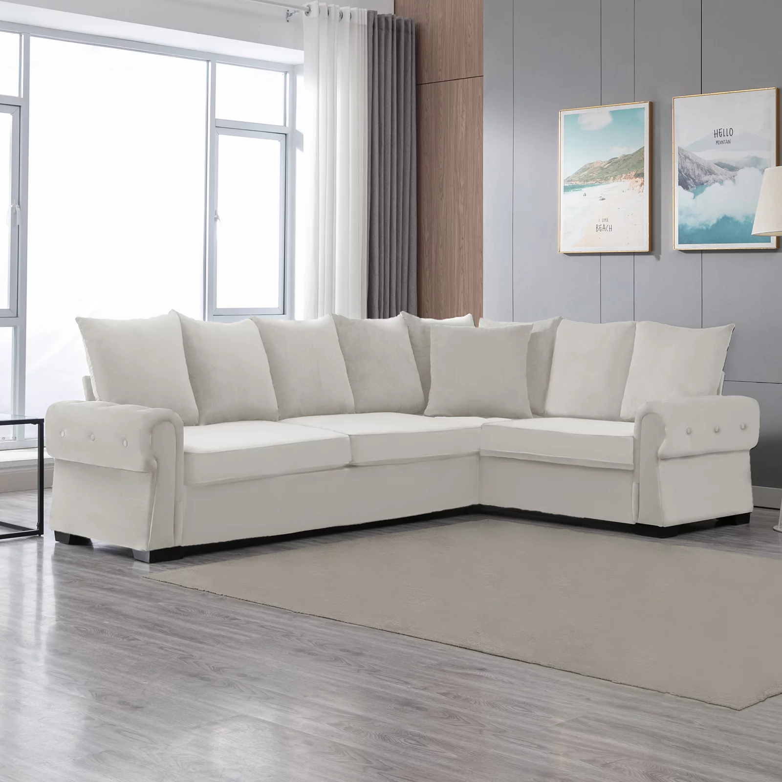 Mixoy 76"W L-Shaped Pull Out Sofa Bed, Convertible Sleeper Sofa, Reversible Velvet Large Couch with Mattress for Living Room/Office, Beige - Curated Treasures Market
