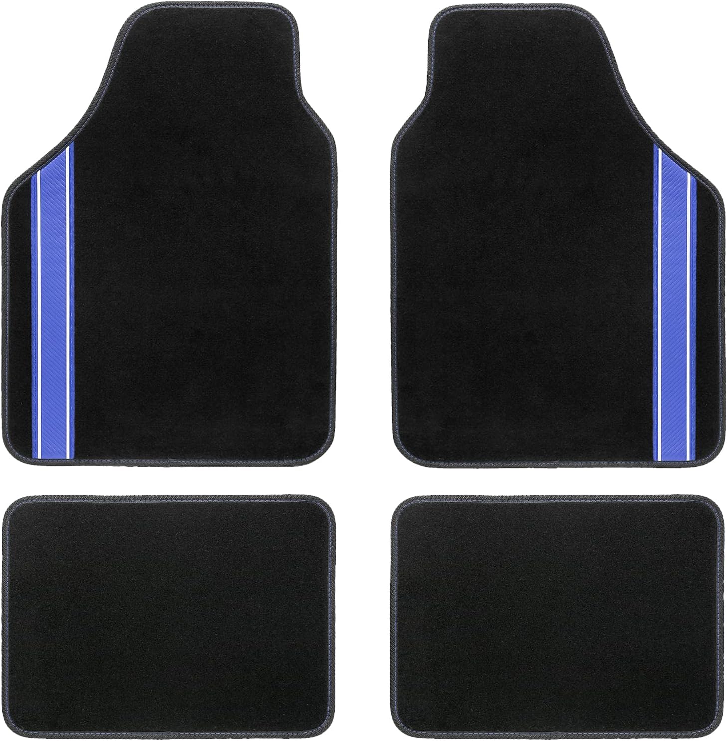 Matdology 4-Piece Universal Fit Luxe Carpet Car Floor Mats with Heel Pad, Heavy Duty Vehicle Interior Floor Mats All Weather Protection (Black and Blue)