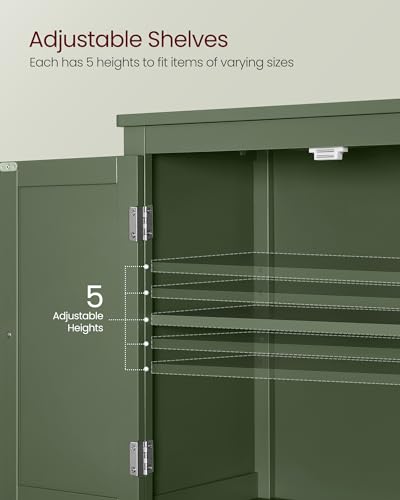 VASAGLE Bathroom Floor Storage Cabinet, Bathroom Storage Unit, Freestanding Cabinet with 4 Doors, Adjustable Shelves, 11.8 x 23.6 x 43.3 Inches, Forest Green UBBC552C01
