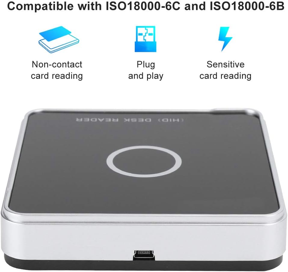 Thincol RFID Card Reader, UHF USB Desktop Reader Writer 902～928MHz Frequency, 50cm Contactless Proximity Sensor Built-in Buzzer, Compatible with ISO18000-6C, ISO18000-6B